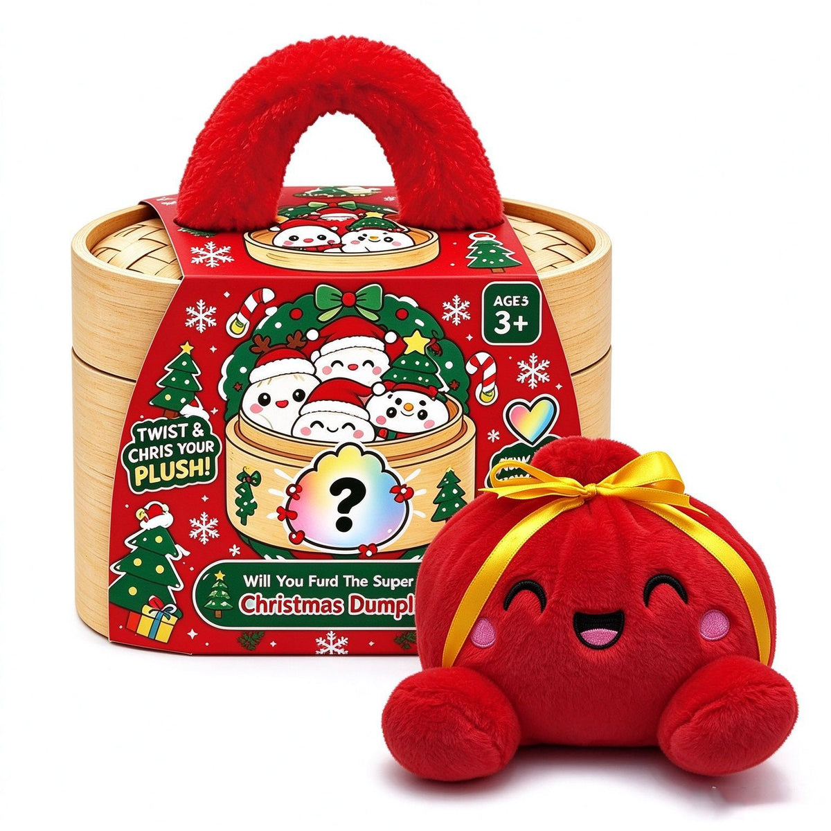 Christmas Bao Bun Plush Toys – Cute Holiday Dumpling Characters, Plush Only or with Bamboo Steamer Gift Box