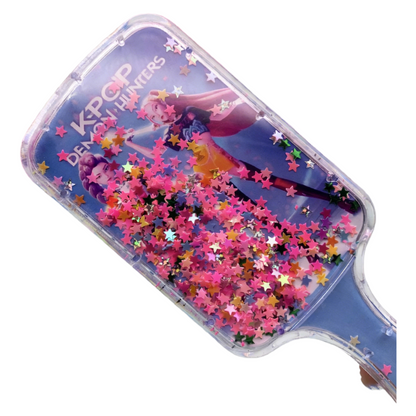 K-POP Demon HUNTR Square Liquid Glitter Hair Brush – Cute Long-Handle Cushion Comb for Daily Use