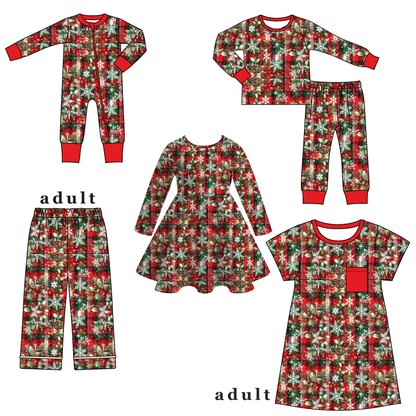 Christmas Snowflake Plaid Print Family Pajama Collection