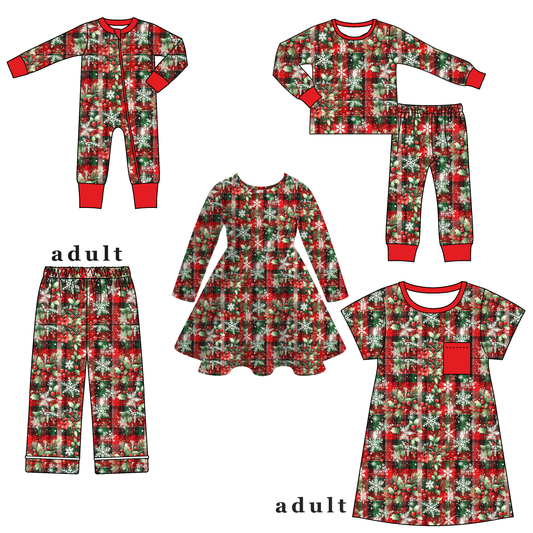 Christmas Snowflake Plaid Print Family Pajama Collection