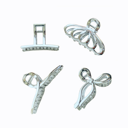 Silver Metal Hair Claw Clips Elegant Bow & Floral Designs