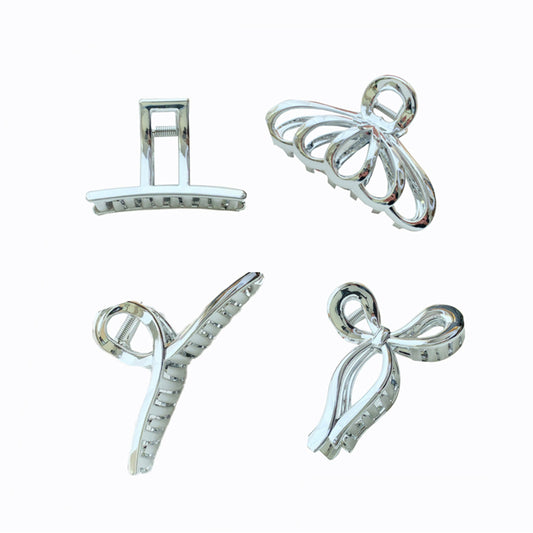 Silver Metal Hair Claw Clips Elegant Bow & Floral Designs
