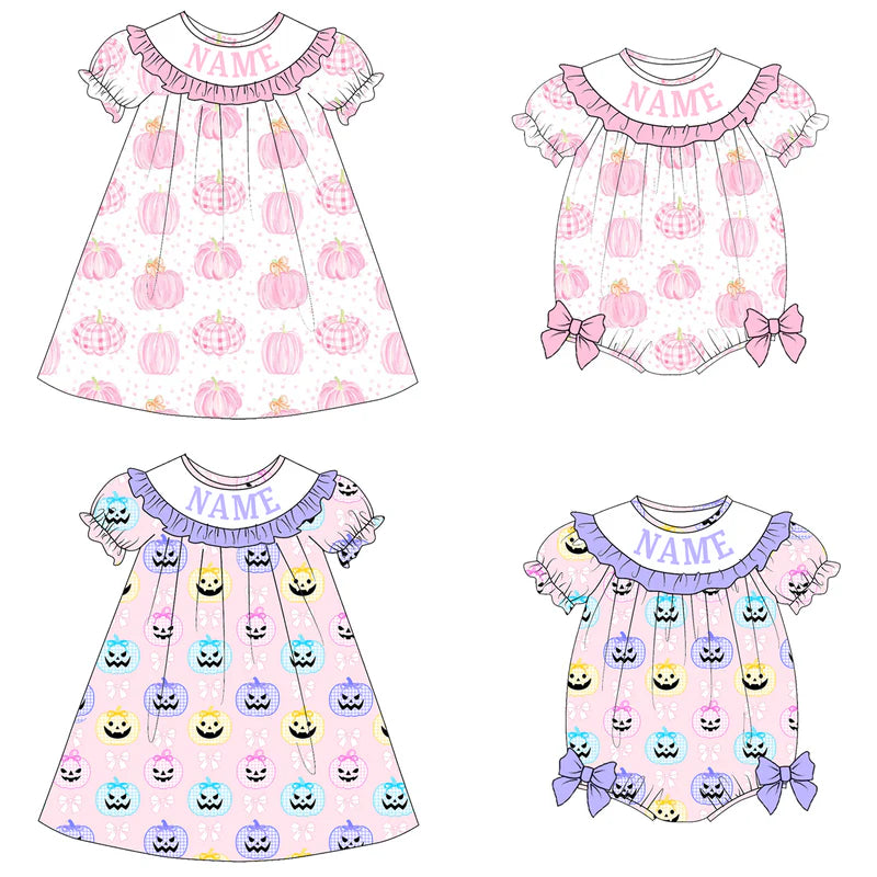 Girls Halloween Custom Name Embroidered Smocked Dress & Romper