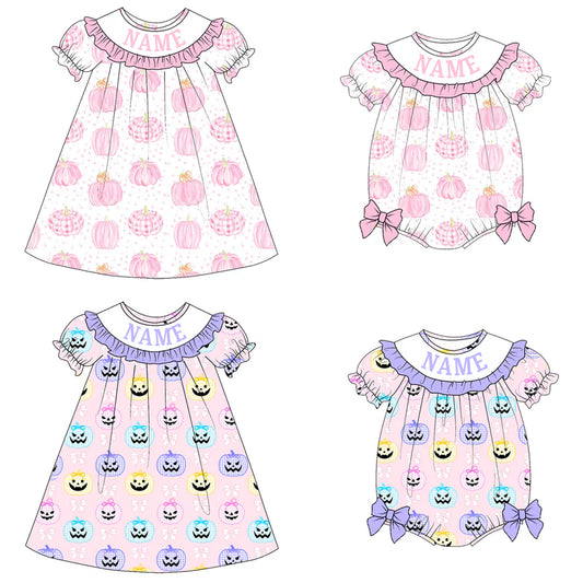 Girls Halloween Custom Name Embroidered Smocked Dress & Romper