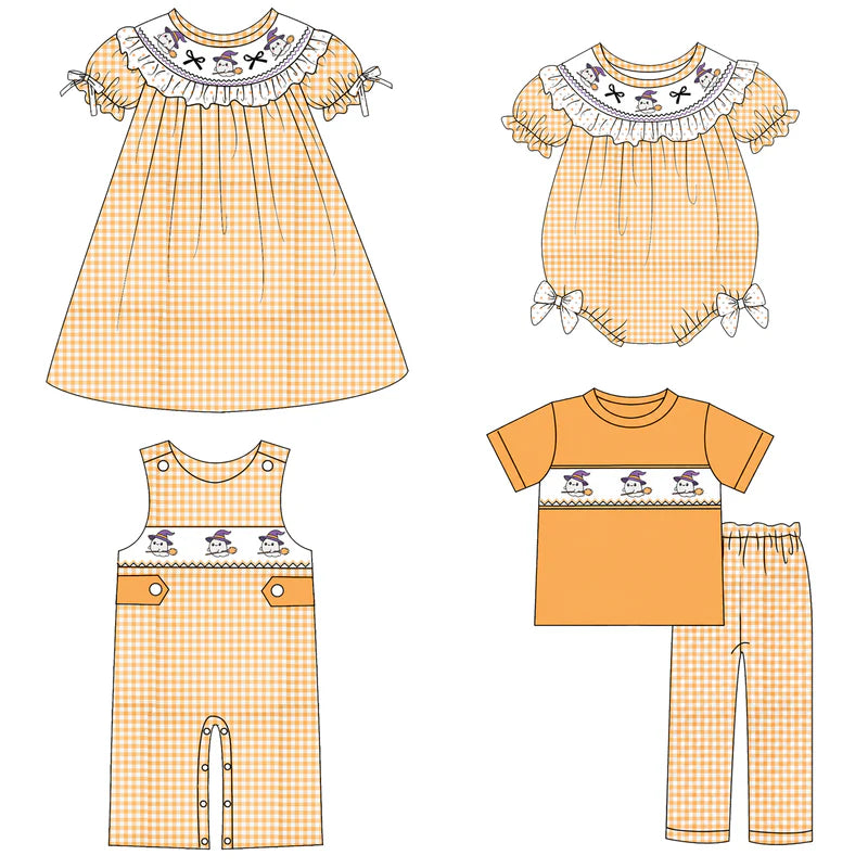 Halloween Smocked Embroidery Collection | Machine-Smocked Baby & Kids Boutique Outfits | Ghost Theme