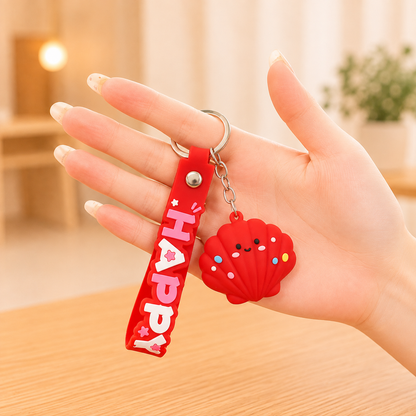 Cute Ocean Friends Silicone Keychain Set – Crab, Shell & Shark, 4-Piece Color Set