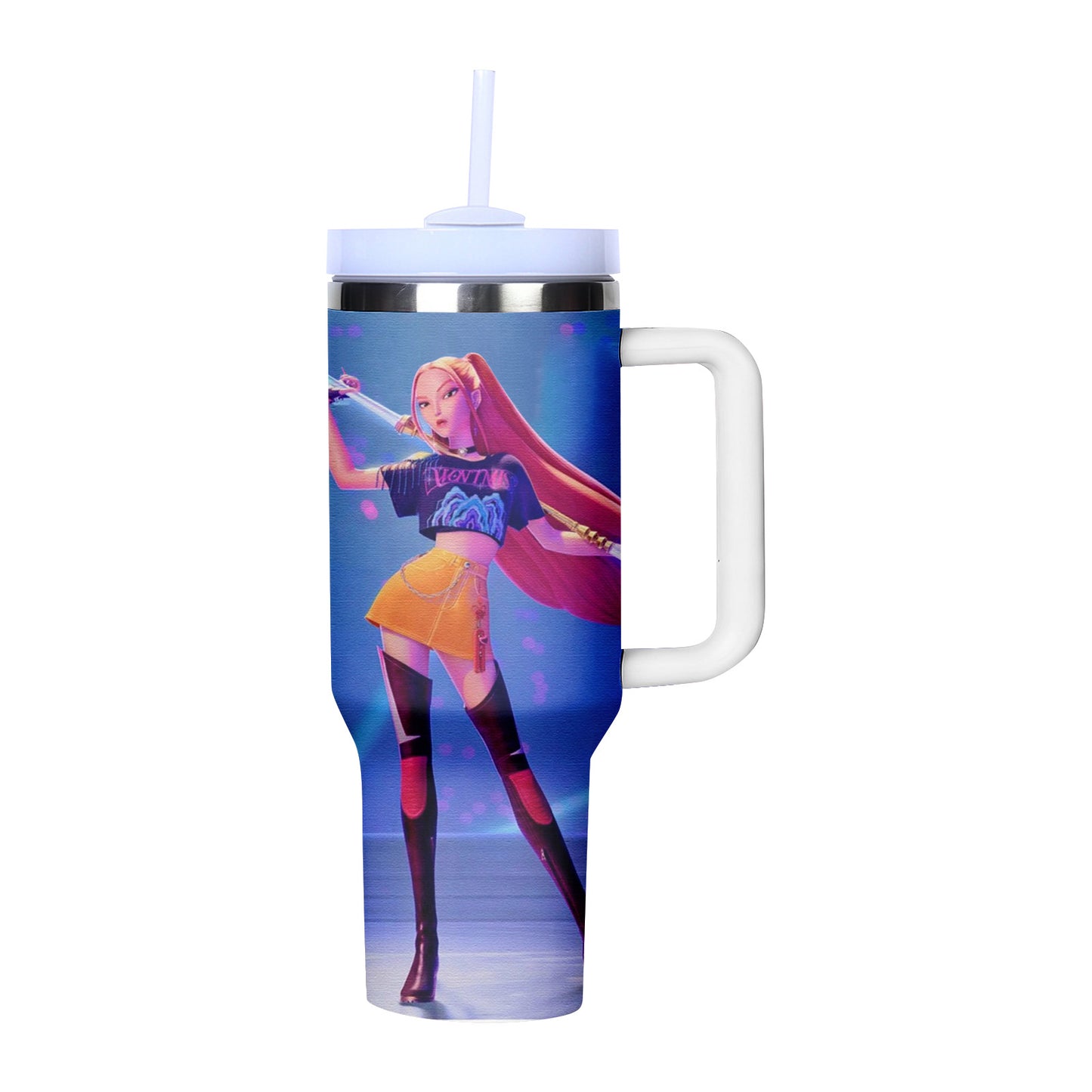 KPOP Demon Hunters 40oz Insulated Tumbler with Handle and Straw Car Travel Mug Cold Stainless Steel Cup