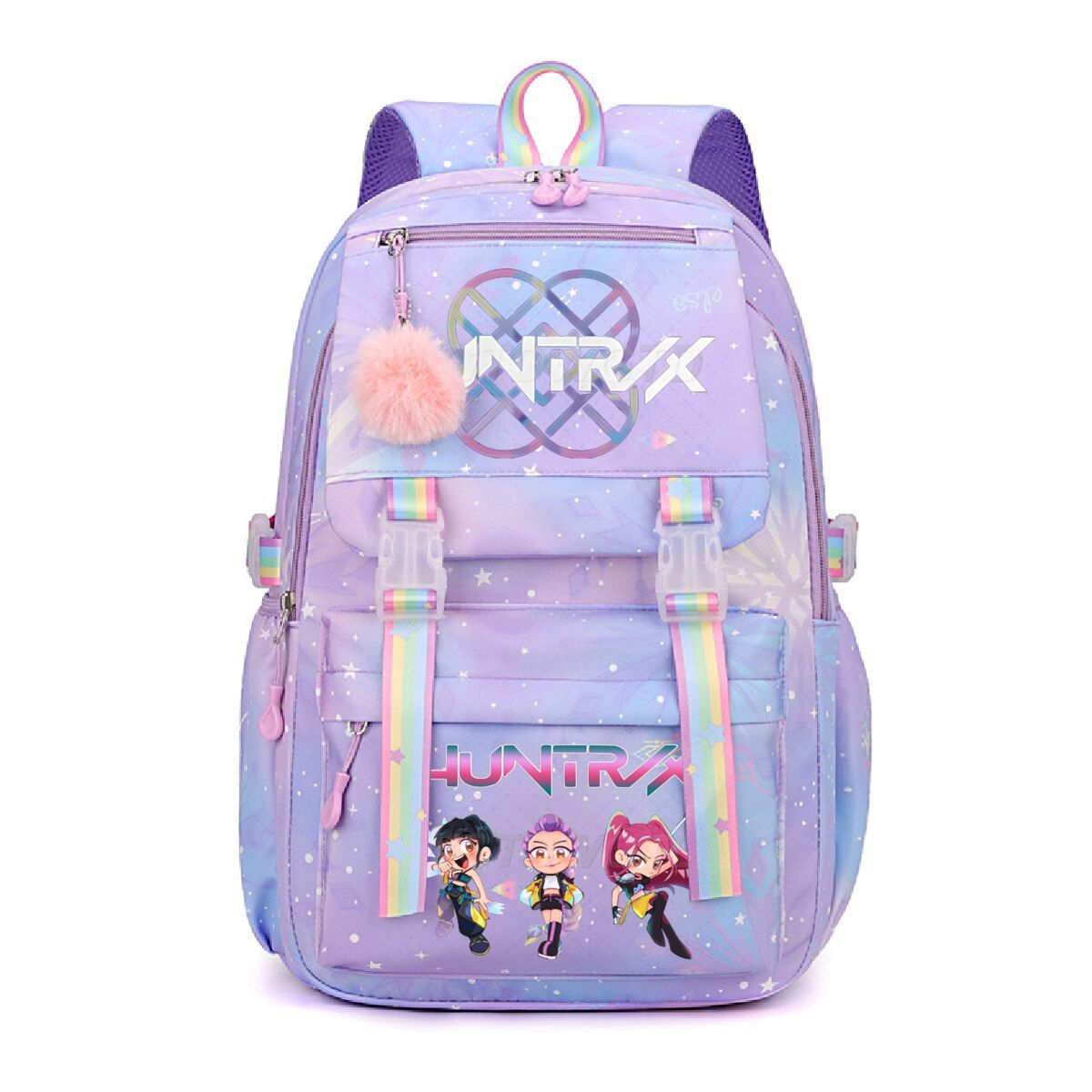 Kpop Demon Hunters Rainbow Print Backpack, Lightweight Student School Bag