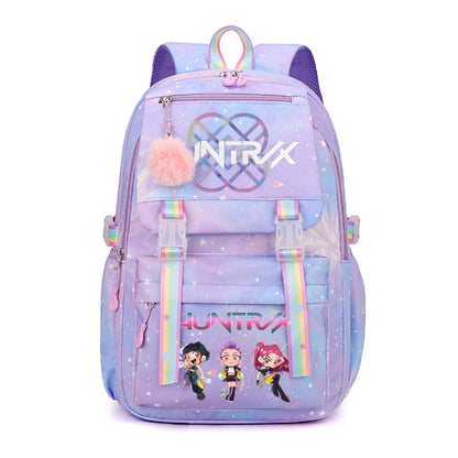 Kpop Demon Hunters Rainbow Print Backpack, Lightweight Student School Bag