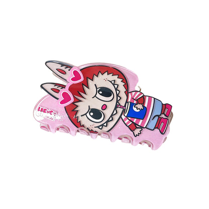 Colorful Dopamine Labubu Cartoon Hair Claw – Cute Printed Kids Hair Clip, Back Bun Shark Clip
