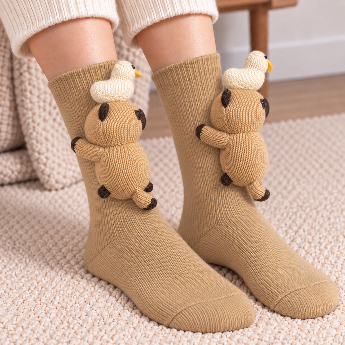 3D Animal Character Knit Crew Socks – Funny Cozy Socks for Everyday Lounging & Gifts
