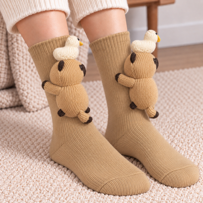 3D Animal Character Knit Crew Socks – Funny Cozy Socks for Everyday Lounging & Gifts