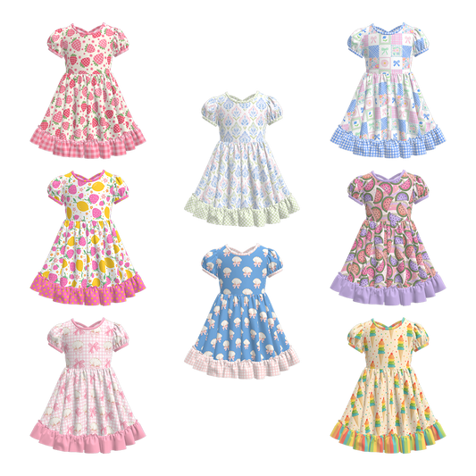 Toddler Girls Fruit Ice-cream Summer Themed Print Ruffled Dress