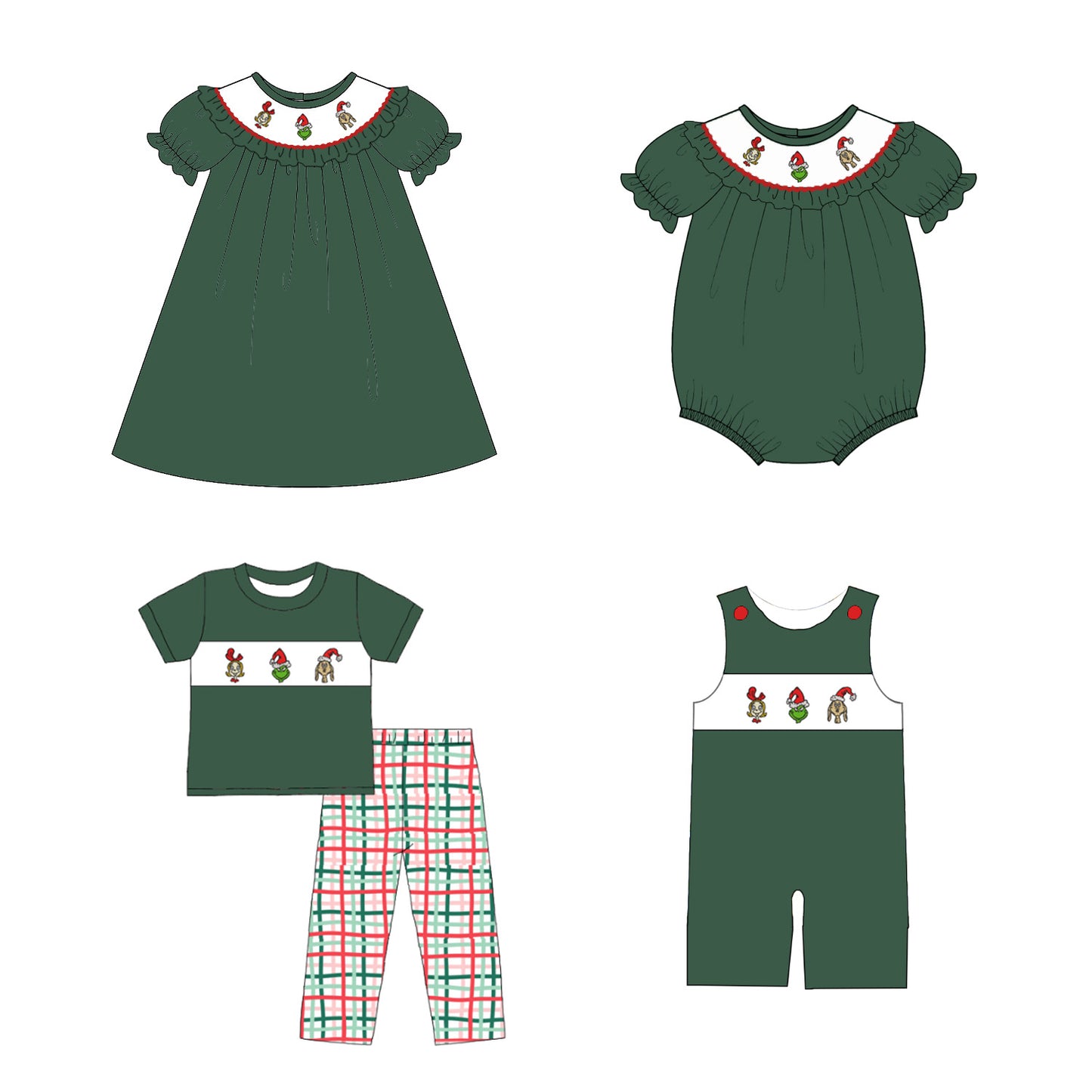 Kids Christmas Ginch Embroidered Smocked Outfits Collection