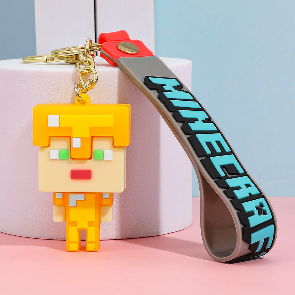 Pixel Block Style PVC Silicone Keychain Cartoon Figure Key Ring & Bag Charm
