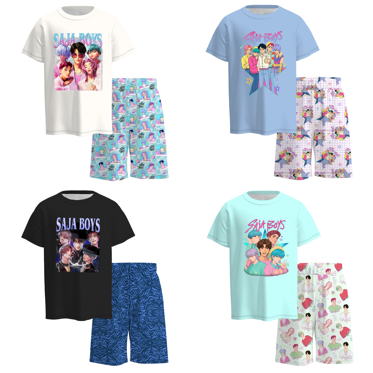 Boys Spring Summer Kpop Demon Hunter Short Outfit Set