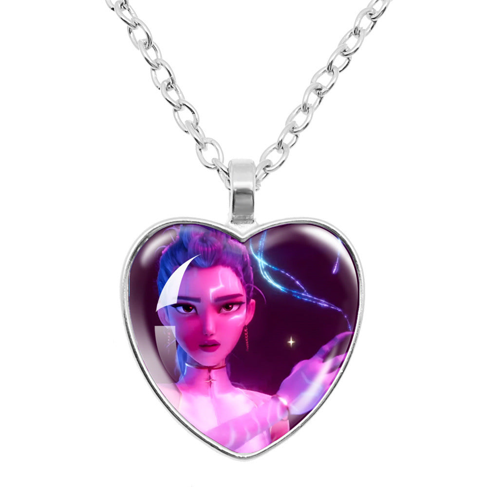 K-Pop Demon Hunters Alloy Heart Shaped Pendant Necklace Cartoon Anime Jewelry Accessory