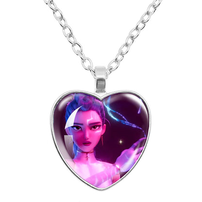 K-Pop Demon Hunters Alloy Heart Shaped Pendant Necklace Cartoon Anime Jewelry Accessory