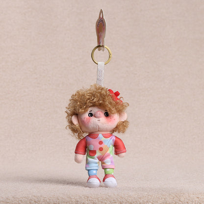 Curly Hair Plush Doll Bag Charm – Cute Character Keychain