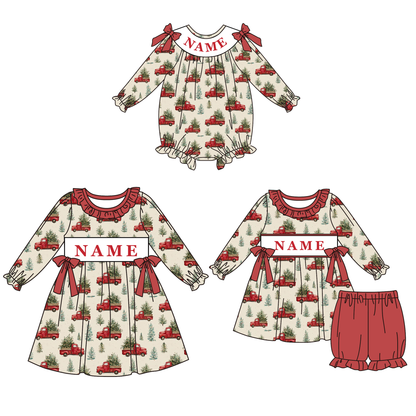 Christmas Tree Smocked Embroidery Custom Name Outfit Collection
