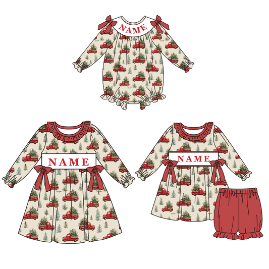 Christmas Tree Smocked Embroidery Custom Name Outfit Collection