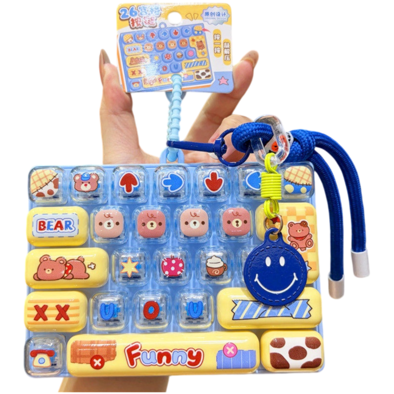 Transparent Dual-Color 26-Key Fidget Keyboard Keychain – Clicky Stress Relief Toy