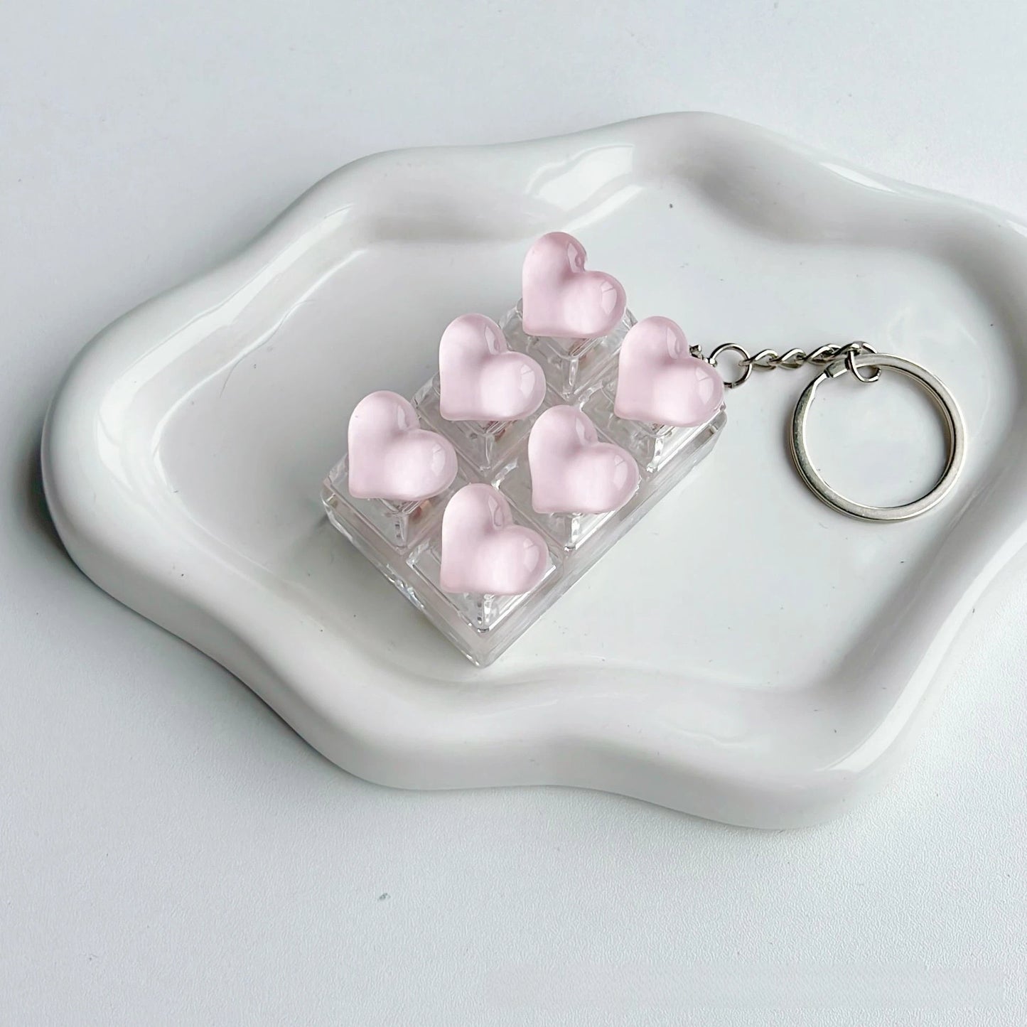 Ice-Translucent Heart Keycap Stress Relief Keychain Keyboard-Style Pendant Charm