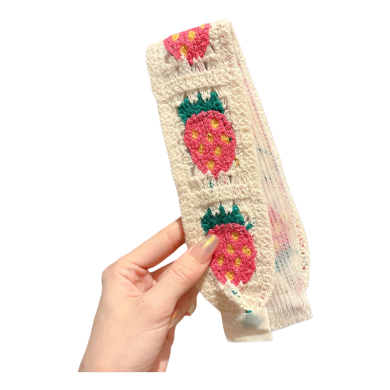 Knit Floral Cottagecore Headband for Girls Strawberry Sunflower Pattern Hair Accessory