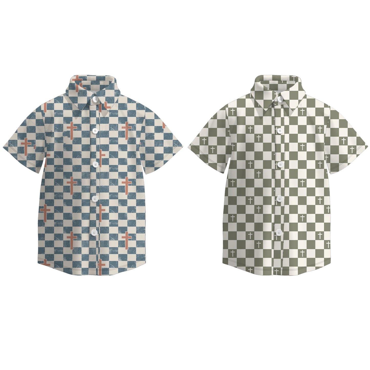 Boys Spring Easter Cross Plaid Short Sleeves Shirt