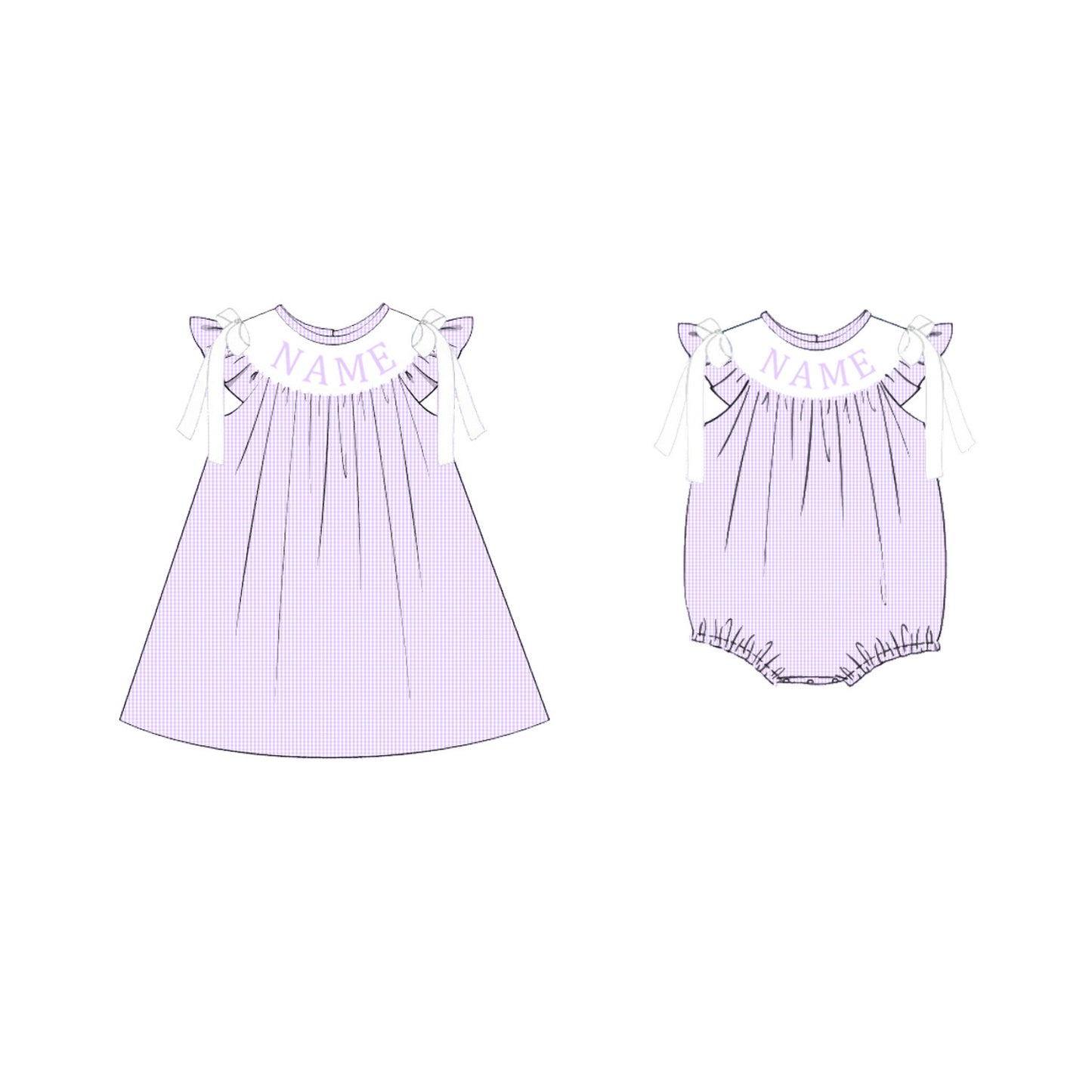 Summer Lavender Plaid Custom Name Embroidery Smock Outfits