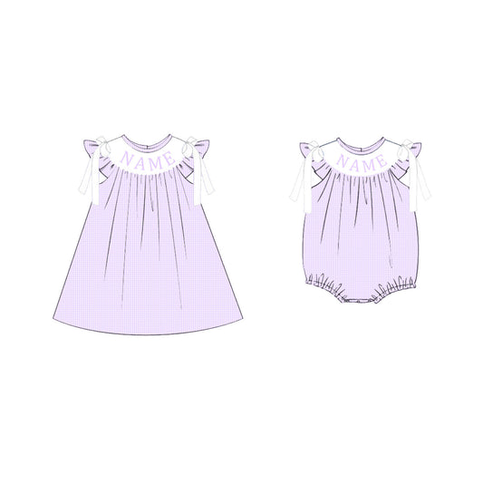 Summer Lavender Plaid Custom Name Embroidery Smock Outfits