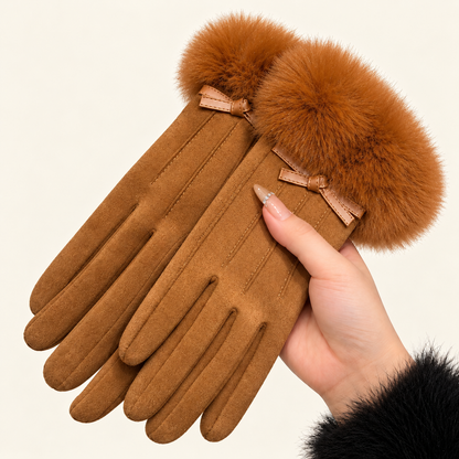 Women’s Touchscreen Winter Gloves with Faux Rabbit Fur Cuffs & Warm Fleece Lining