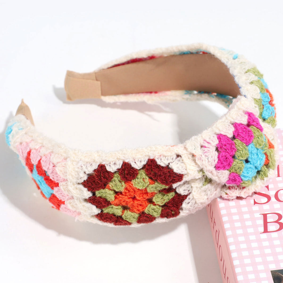 Handmade Crochet Headband Boho Knitted Hair Band for Women & Girls Granny Square Hair Accessory