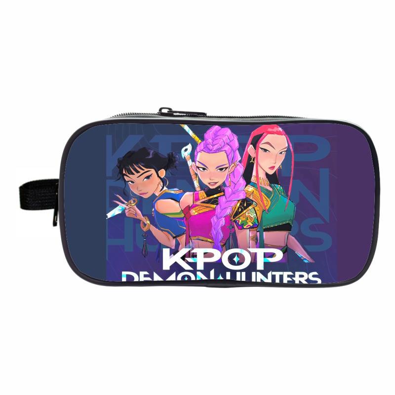 K-Pop Demon Hunters Pencil Case Large Capacity Double-Layer Student Pen Bag Trendy Stationery Organizer