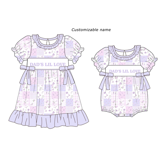 "DAD'S LIL LOVE"Smocked Embroidered Dress & Romper Set – Father's Day Theme