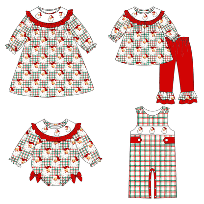 Christmas Santa Smocked Embroidery Sibling Matching Outfits