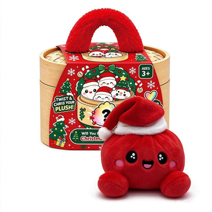Christmas Bao Bun Plush Toys – Cute Holiday Dumpling Characters, Plush Only or with Bamboo Steamer Gift Box