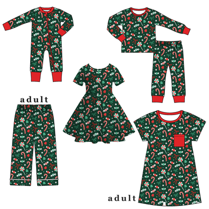 Christmas Candy Cane Green Print Family Pajama Collection