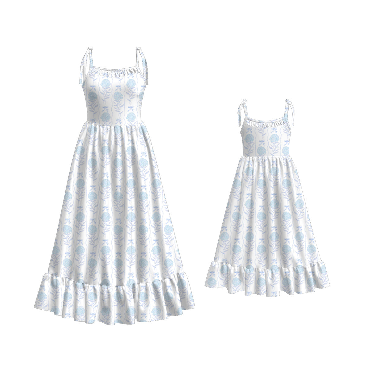 Mommy and Me Blue Floral Patchwork Slip Dress