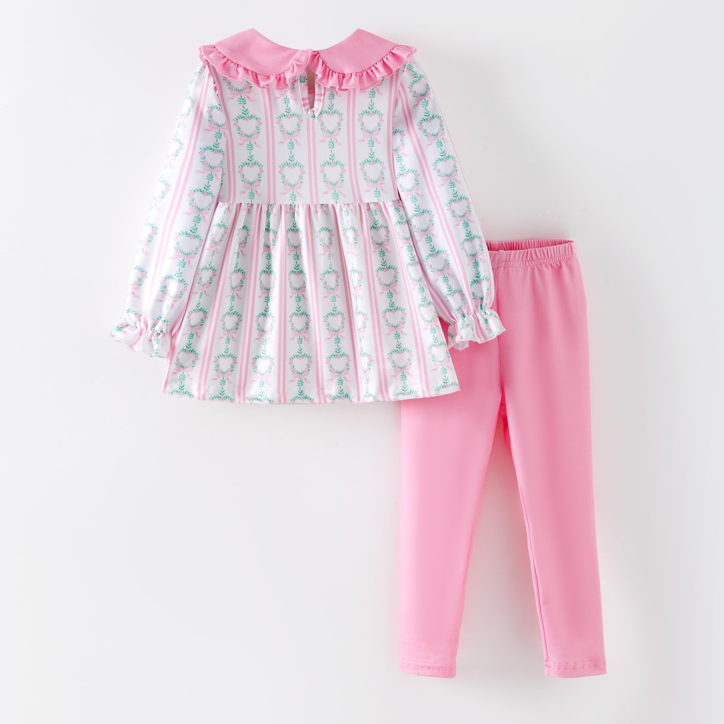 2026 Spring Pink Floral Ruffled Pant Set