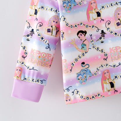 2026 Girls Spring Kpop Demon Hunter Print Pajamas Set Sleepwear