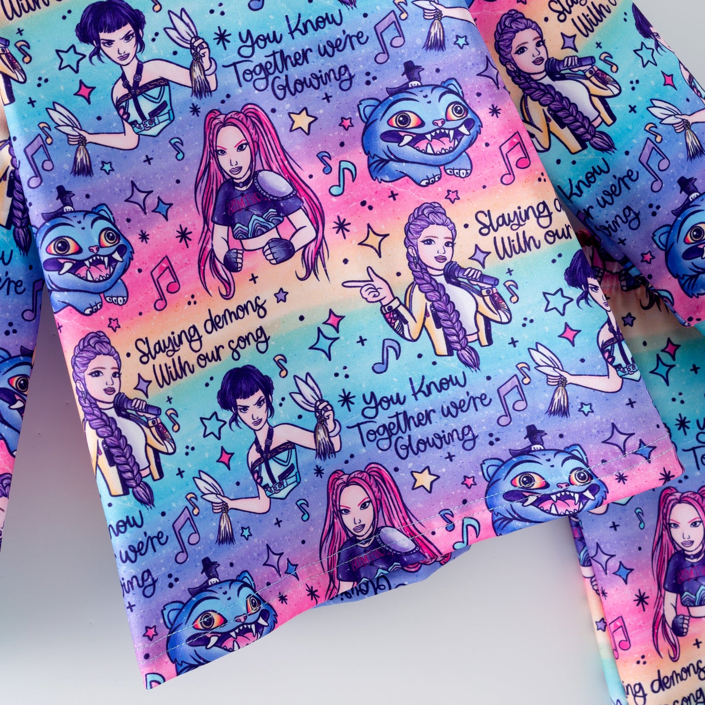 Girls Spring Kpop Demon Hunter Print Soft Pajamas Set