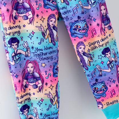 Girls Spring Kpop Demon Hunter Print Soft Pajamas Set