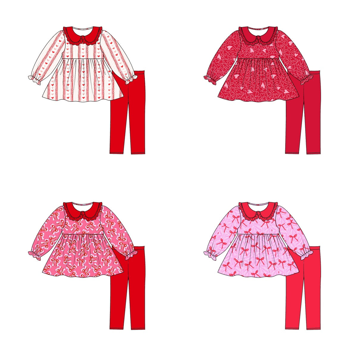 2026 Valentine's Day Red Pink Heart Bow Print Pant Set