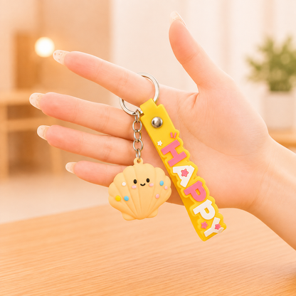 Cute Ocean Friends Silicone Keychain Set – Crab, Shell & Shark, 4-Piece Color Set