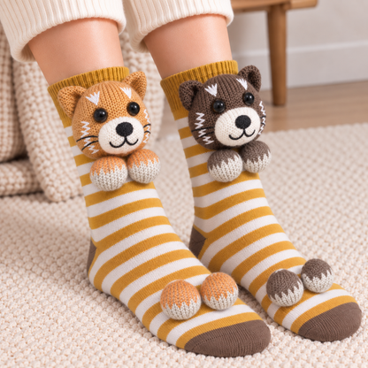 3D Animal Character Knit Crew Socks – Funny Cozy Socks for Everyday Lounging & Gifts