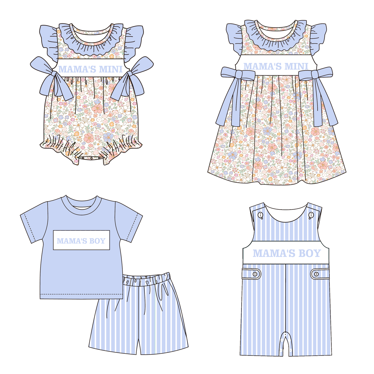 Summer Blue Floral Mother's Day Smocked Embroidery Collection