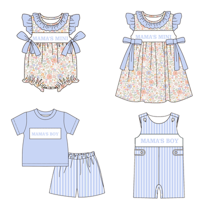 Summer Blue Floral Mother's Day Smocked Embroidery Collection