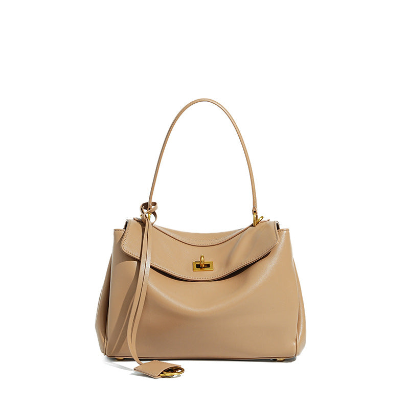 Slouchy Turn-Lock Shoulder Bag in Leather or Suede
