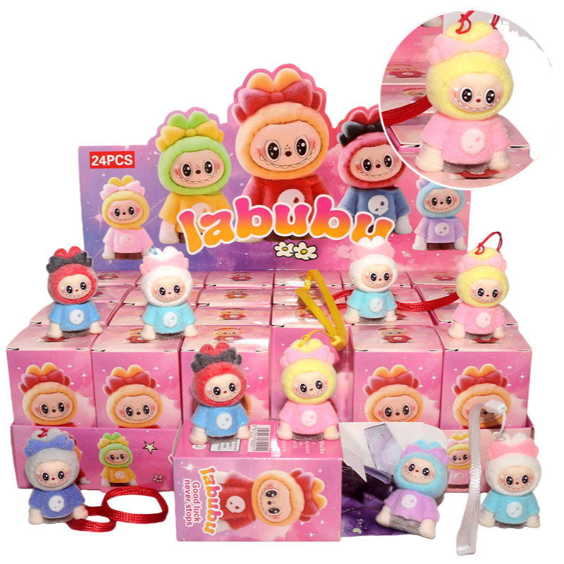 Flocked Cartoon Character Blind Box Collectibles Mini Display Figurines & Hanging Charms Assorted Styles